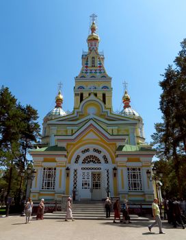 Almaty, Kazakhstan - August 11, 2019: Ascension Cathedral in Panfilov Park of Almaty, Kazakhstan