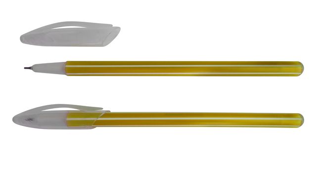 Yellow ball pens isolated on white. Clipping Path included.