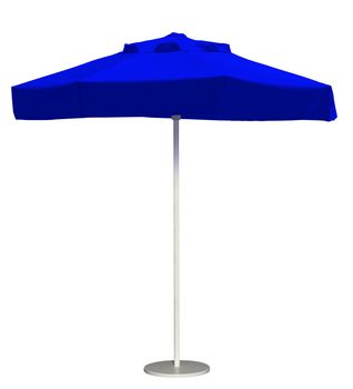 Blue beach umbrella isolated. Clipping path included.