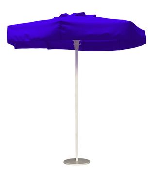 Blue beach umbrella isolated. Clipping path included.