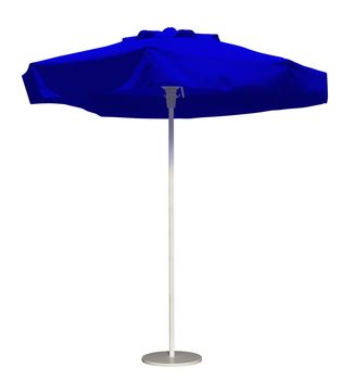 Blue beach umbrella isolated. Clipping path included.