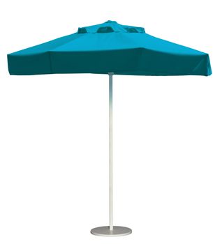 Light blue beach umbrella isolated. Clipping path included.