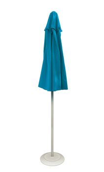 Light blue beach umbrella isolated. Clipping path included.