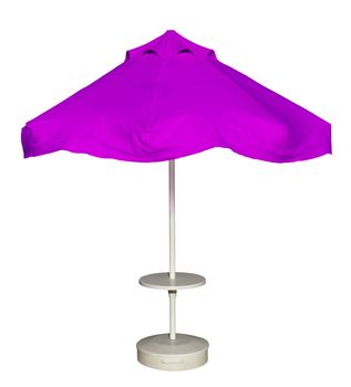 Purple beach umbrella isolated. Clipping path included.