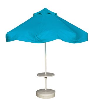 Light blue beach umbrella isolated. Clipping path included.