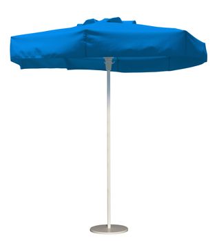 Light blue beach umbrella isolated. Clipping path included.