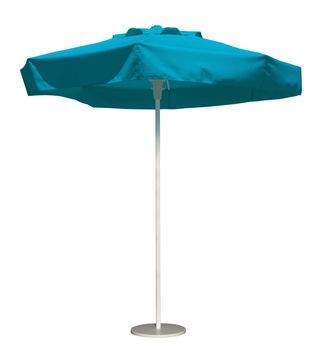 Light blue beach umbrella isolated. Clipping path included.