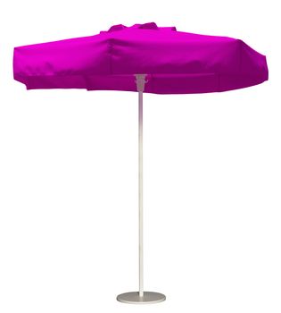 Pink beach umbrella isolated. Clipping path included.