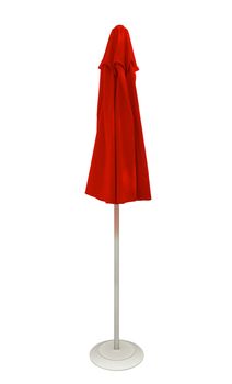 Red beach umbrella isolated. Clipping path included.