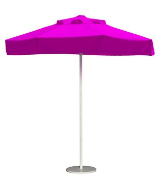 Pink beach umbrella isolated. Clipping path included.