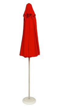 Red beach umbrella isolated. Clipping path included.