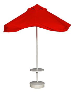 Red beach umbrella isolated. Clipping path included.