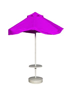 Purple beach umbrella isolated. Clipping path included.