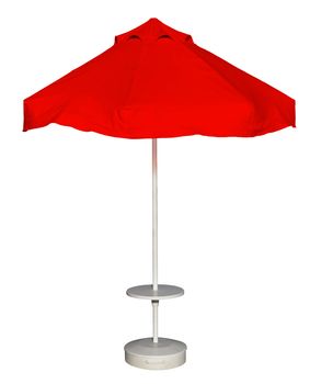 Red beach umbrella isolated. Clipping path included.