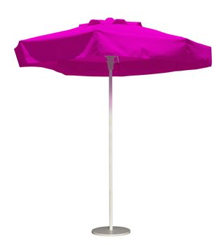 Pink beach umbrella isolated. Clipping path included.