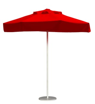 Red beach umbrella isolated. Clipping path included.