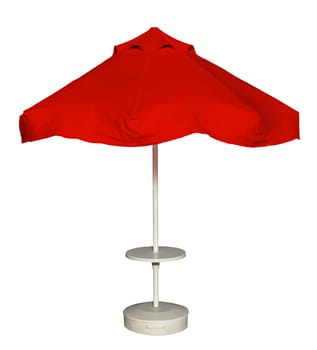 Red beach umbrella isolated. Clipping path included.