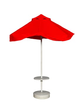 Red beach umbrella isolated. Clipping path included.