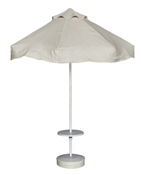 White beach umbrella isolated. Clipping path included.