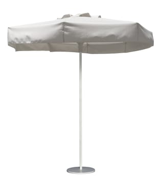 White beach umbrella isolated. Clipping path included.