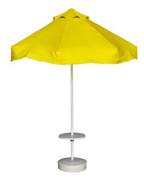 Yellow beach umbrella isolated. Clipping path included.