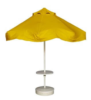 Yellow beach umbrella isolated. Clipping path included.