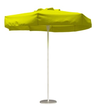 Yellow beach umbrella isolated. Clipping path included.