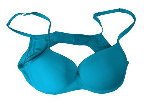 Blue brassiere isolated on white. Clipping Path included.