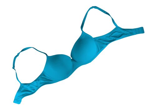 Blue brassiere isolated on white. Clipping Path included.