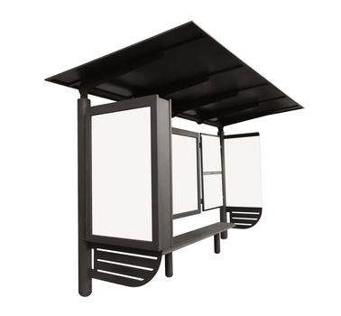 Bus stop with blank banner isolated on white background. Clipping path included.
