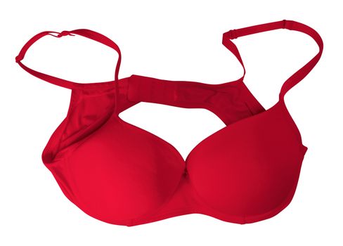 Red brassiere isolated on white. Clipping Path included.