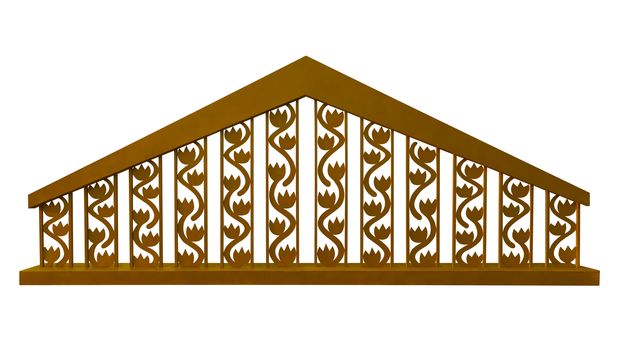 Golden decorative fence isolated on white background. Clipping Path included.