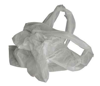 Crumpled plastic bag isolated on white. Photo with clipping path.