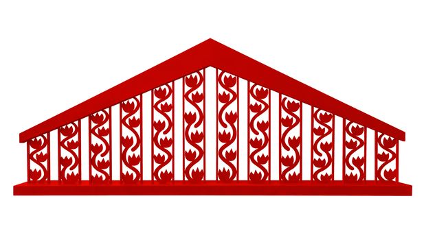 Red decorative fence isolated on white background. Clipping Path included.