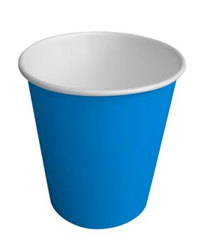 Empty blue paper cup isolated on white. Clipping path included.