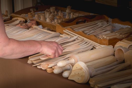 braga, portugal - May 23, 2018: display of handicrafts on a street market giving life to the Roman times during the event Braga Romana