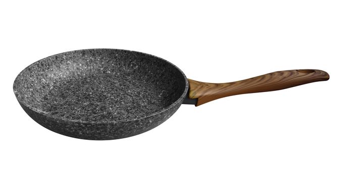 Black Stone Coated Frying Pan isolated on white. Clipping Path included.