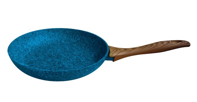 Light Blue Stone Coated Frying Pan isolated on white. Clipping Path included.