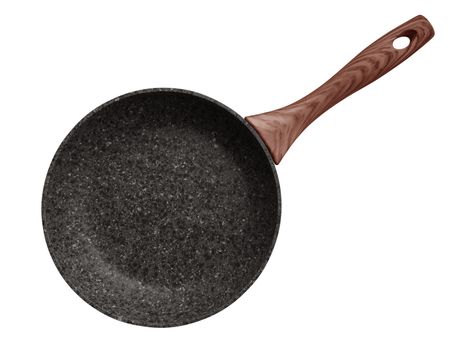 Black Stone Coated Frying Pan isolated on white. Clipping Path included.