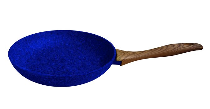 Blue Stone Coated Frying Pan isolated on white. Clipping Path included.
