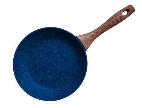 Blue Stone Coated Frying Pan isolated on white. Clipping Path included.