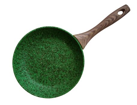 Green Stone Coated Frying Pan isolated on white. Clipping Path included.