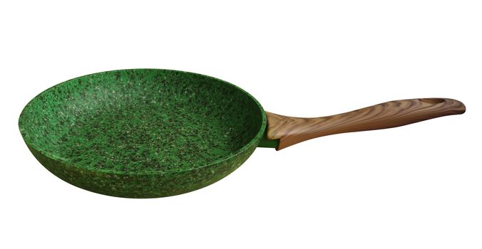 Green Stone Coated Frying Pan isolated on white. Clipping Path included.