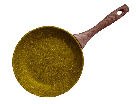 Yellow Stone Coated Frying Pan isolated on white. Clipping Path included.