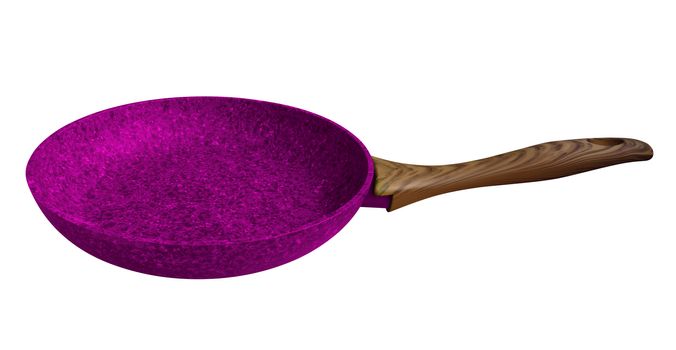 Violet Stone Coated Frying Pan isolated on white. Clipping Path included.