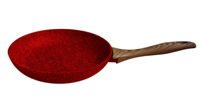 Red Stone Coated Frying Pan isolated on white. Clipping Path included.