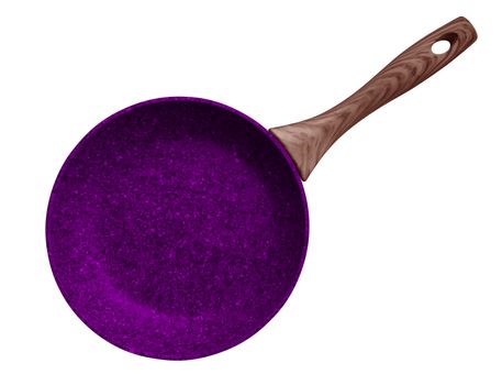 Violet Stone Coated Frying Pan isolated on white. Clipping Path included.