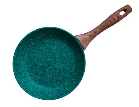 Light blue Stone Coated Frying Pan isolated on white. Clipping Path included.