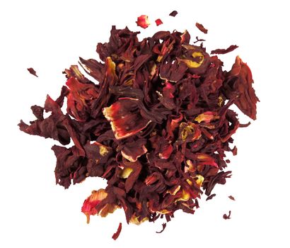 Hibiscus dried leaves isolated on white. Clipping path included.