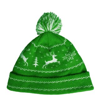 Green knitted hat isolated on white background. Clipping Path included.